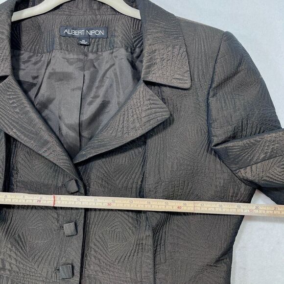 Albert Nipon Blazer Women 14 Brown Short Formal Career Embossed Evening Work Y2K - Picture 7 of 13